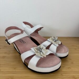 Vionic Gibraltar White Leather Cork Wedge Ankle Strap Sandals Women Size 11